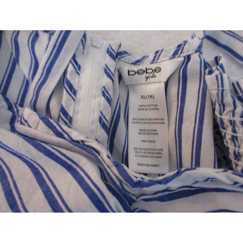 Bebe Girls Top Size XL Blue Striped Short Sleeve V Neck Cute - Picture 3 of 5